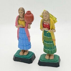 Vintage Mexican Folk Art Women Figurines Hecho en Mexico Water Jug Latin BROKEN
